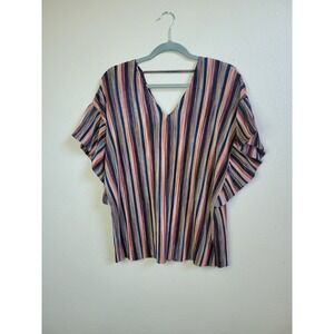 Anthropologie Vanessa Virginia Top Womens Ruffle Sleeve Blouse V-Neck Pullover S